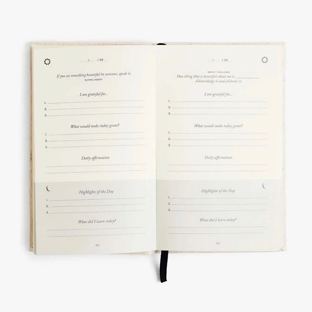FIVE MINUTE JOURNAL DAILY GRATITUDE by INTELLIGENT CHANGE Beige Linen